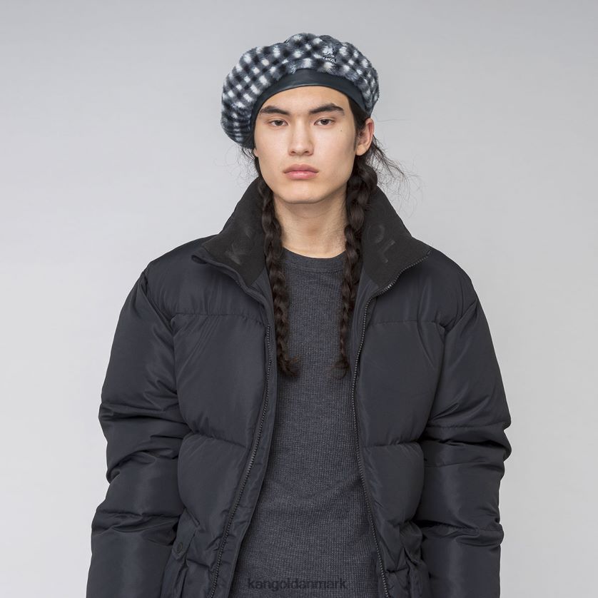 Kangol Danmark - Kangol unisex sort gingham baret i imiteret pels tilbehør 84N208407