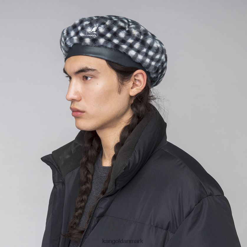 Kangol Danmark - Kangol unisex sort gingham baret i imiteret pels tilbehør 84N208407