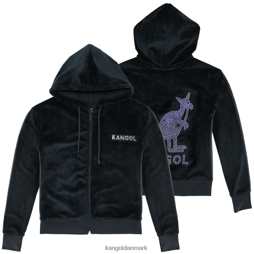 Kangol Danmark - Kangol kvinder sort skønhed hættetrøje med lynlås i velour tøj 84N2081141